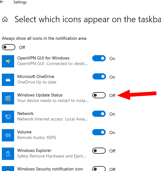 Windows 10隱藏Windows Update Status圖標設置2