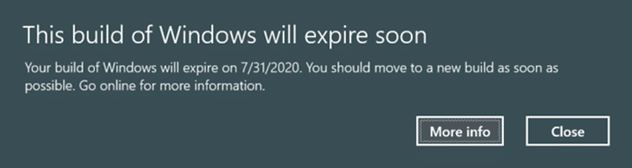 Windows 10的此版本即將過期