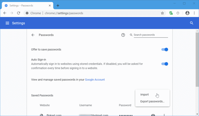 從CSV檔案將密碼匯入Chrome浏览器