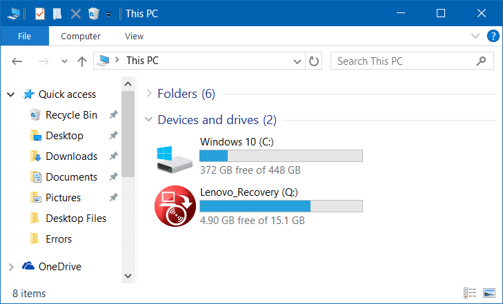 在Windows 10中隐藏修复分区